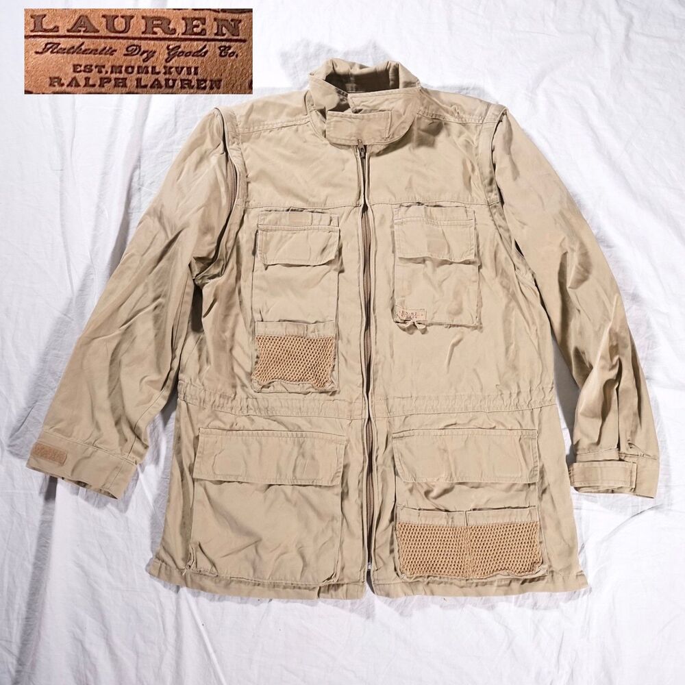 Lauren Ralph Lauren Field Jacket Fishing Vest Khaki Tan Convertible Womens Med